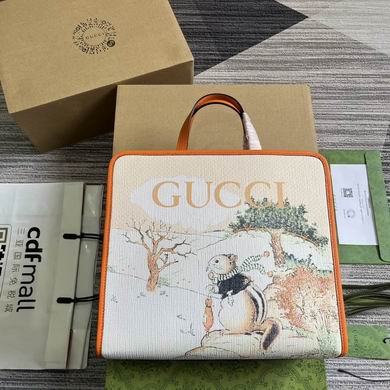 Gucci Children's Tote with Chipmunk Winter Scene Print in Cream and Orange