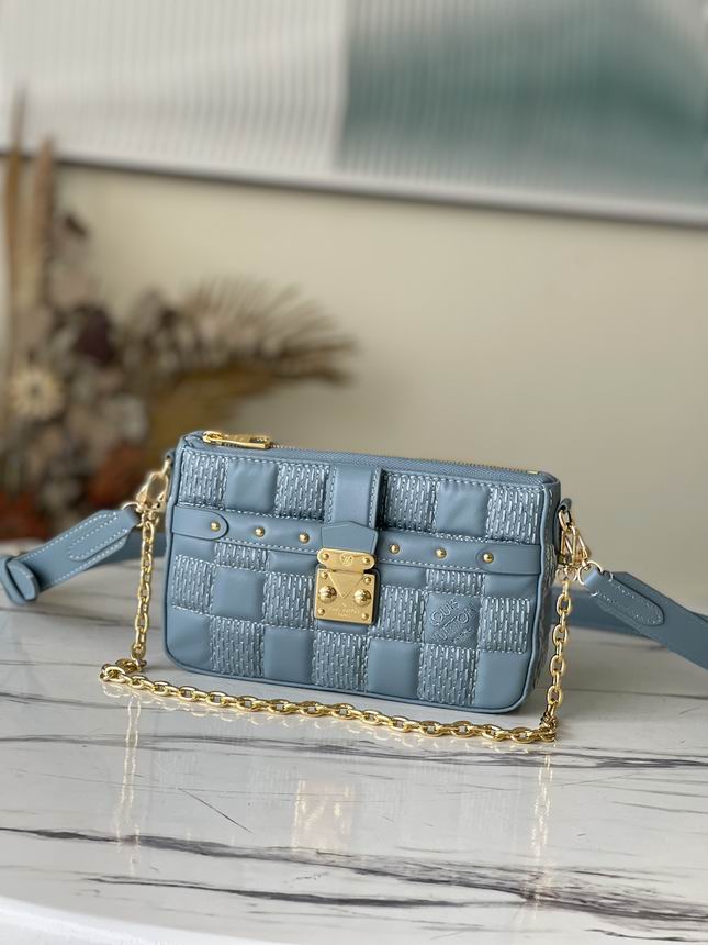 Louis Vuitton Pochette Troca Crossbody Bag in Blue Quilted Damier Leather