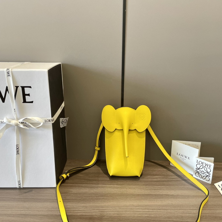 Loewe Elephant Pouch Phone Crossbody Bag in Yellow Leather