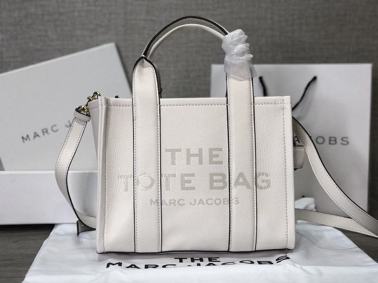 Marc Jacobs The Small Tote Bag with Crossbody Strap in White Grained Leather
