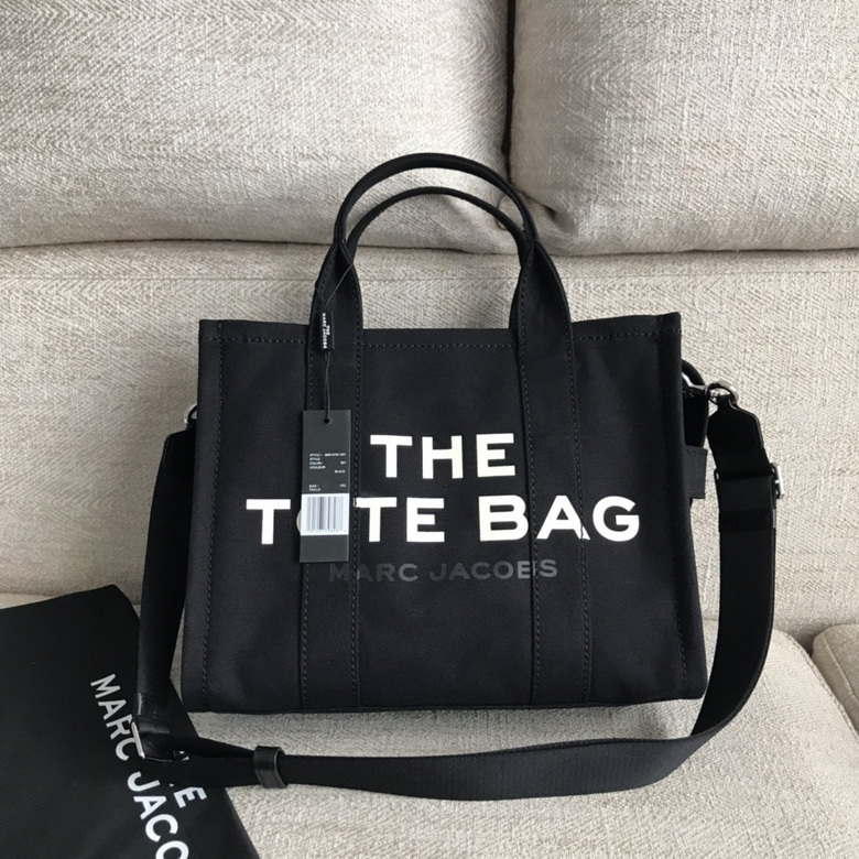 Marc Jacobs The Tote Bag Large Canvas Tote with Shoulder Strap in Black