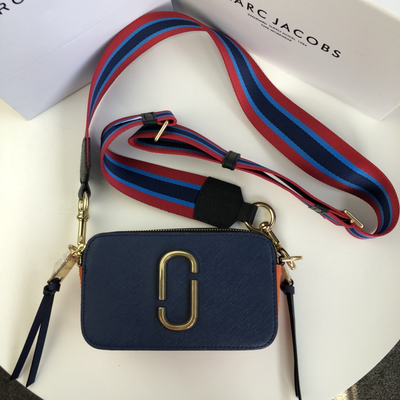Marc Jacobs Snapshot Small Camera Crossbody Bag in Navy Leather with Striped Strap