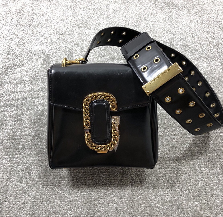 Marc Jacobs St. Marc Top-Handle Crossbody Bag in Black Leather with Gold Chain J Lock