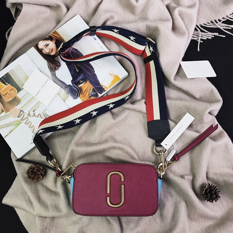 Marc Jacobs Snapshot Small Camera Bag in Burgundy with Star Stripe Strap