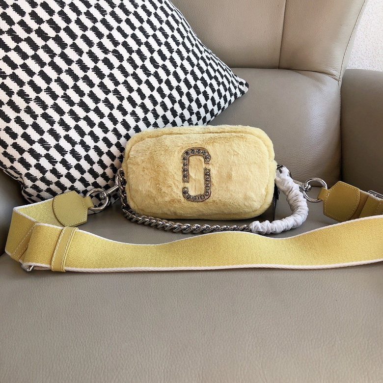Marc Jacobs Snapshot Camera Crossbody Bag in Yellow Faux Fur with Crystal Logo