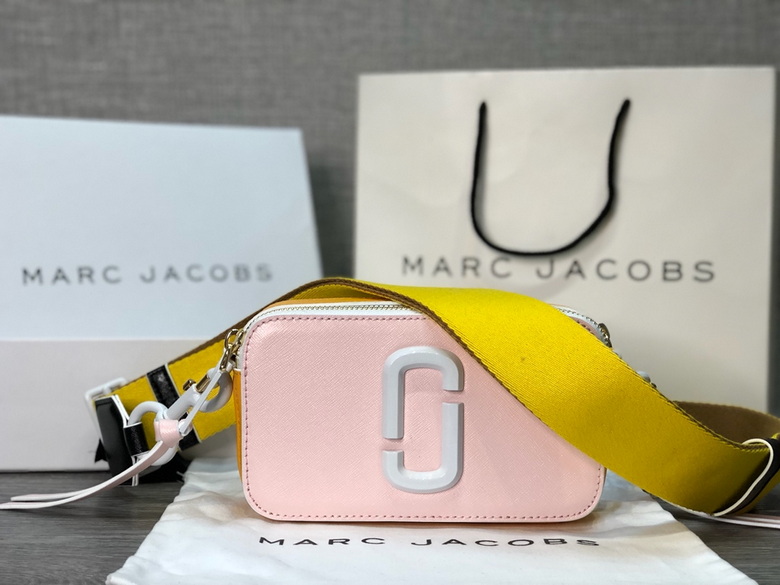 Marc Jacobs Snapshot Camera Crossbody Bag in Pink Leather with Yellow Strap