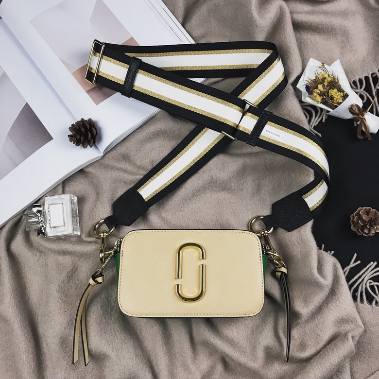 Marc Jacobs Snapshot Camera Crossbody Bag in Cream Leather with Striped Strap