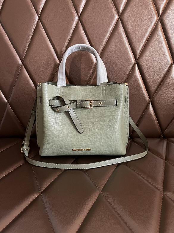 Michael Kors Emilia Small Belted Satchel Bag in Sage Green Pebbled Leather