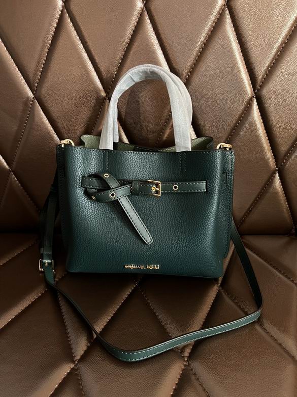Michael Kors Emilia Small Satchel with Belt Detail in Dark Green Pebbled Leather