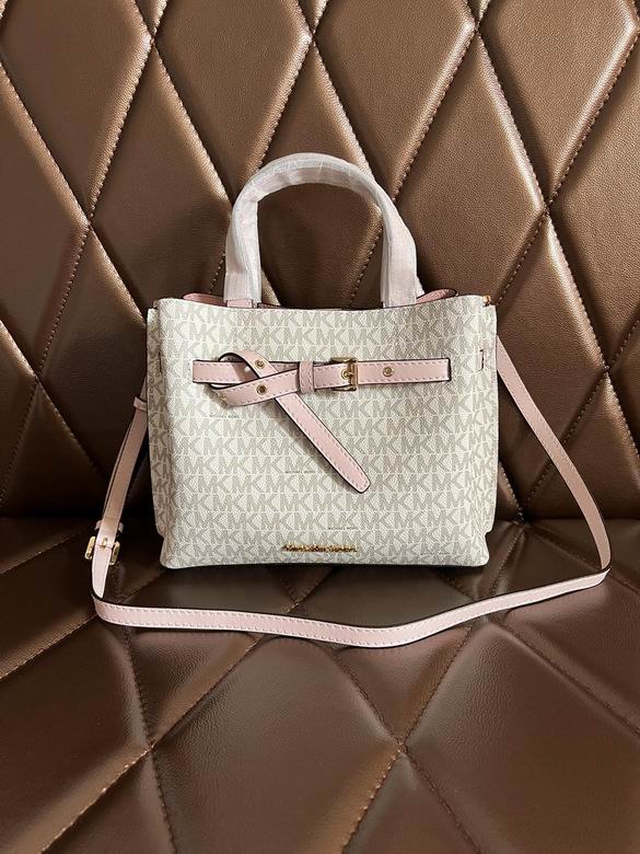 Michael Kors Emilia Small Satchel in Vanilla MK Logo with Blush Pink Trim