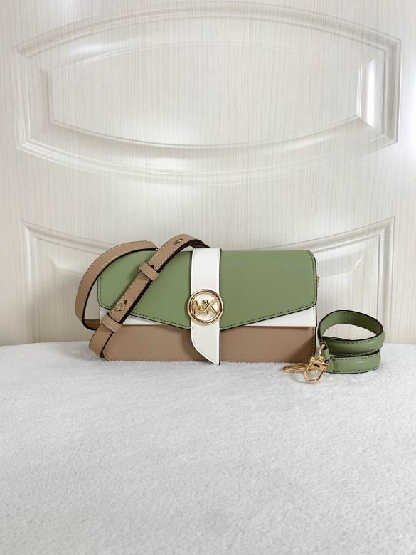 Michael Kors Greenwich Colorblock Crossbody Bag in Sage Green, Cream and Tan