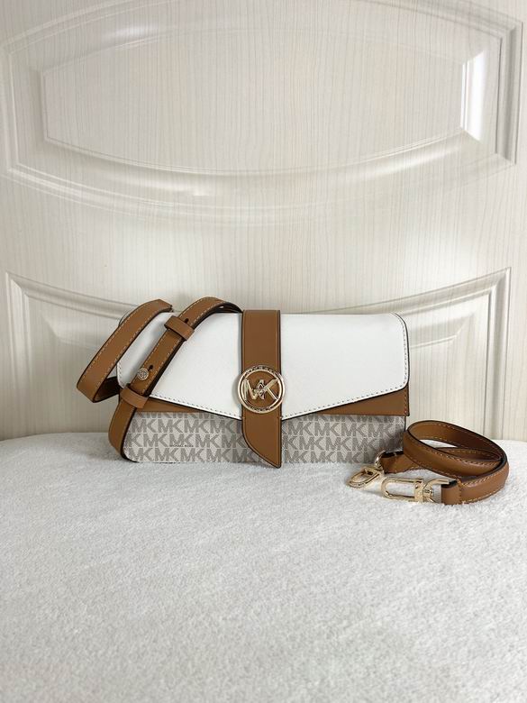 Michael Kors Greenwich Small Shoulder Bag in Vanilla Logo and White Leather