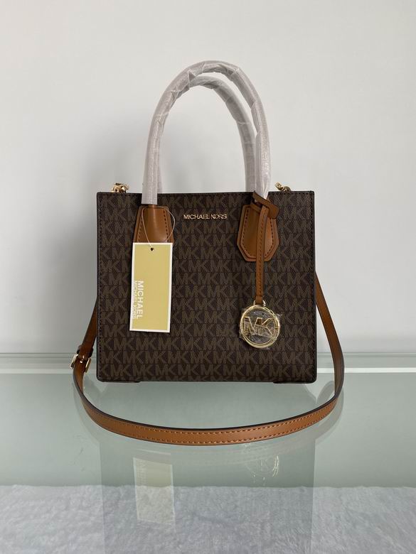 Michael Kors Mercer Medium Tote Bag in Brown MK Signature with Crossbody Strap