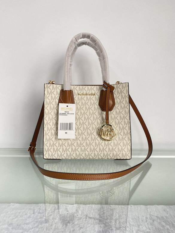 Michael Kors Mercer Medium Messenger Tote in Vanilla Signature Logo with Acorn Trim