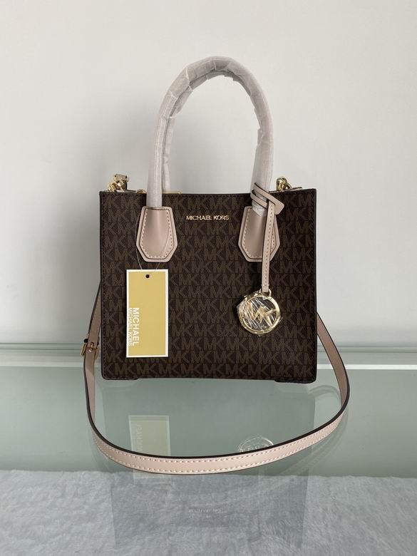 Michael Kors Mercer Medium Tote Crossbody in Brown MK Signature with Blush Trim