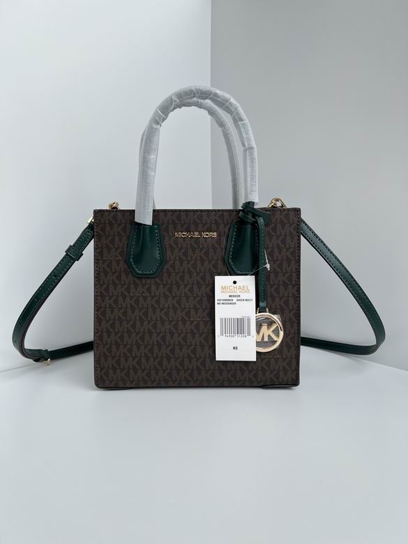 Michael Kors Mercer Medium Messenger Bag in Brown MK Logo with Green Trim