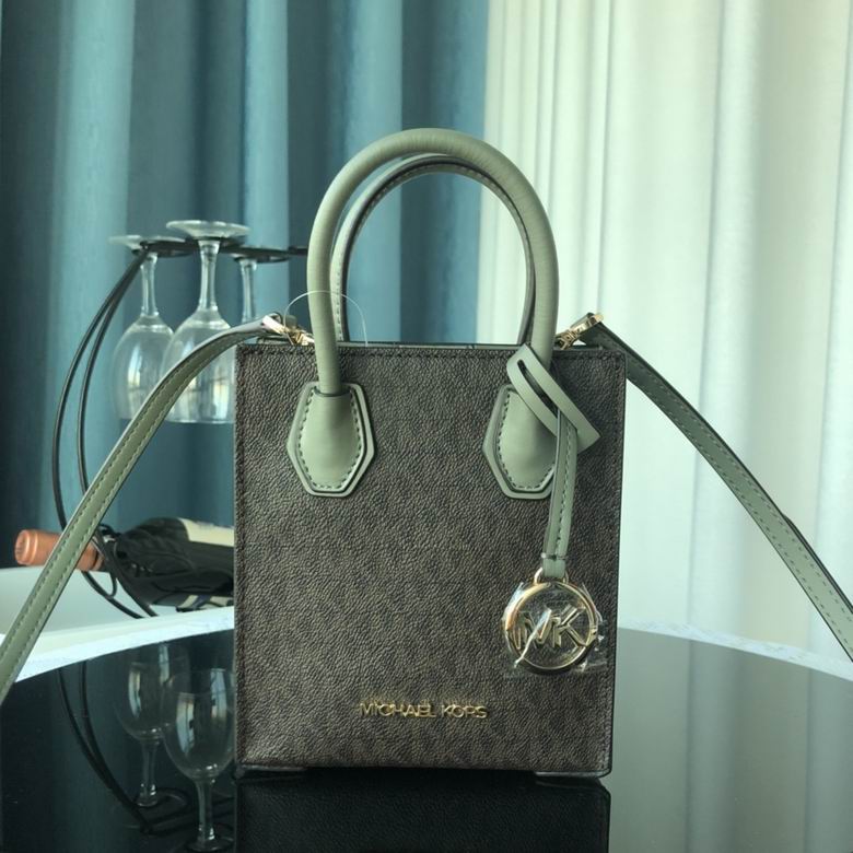 Michael Kors Mercer Mini Tote Crossbody in Brown Logo Canvas with Sage Trim