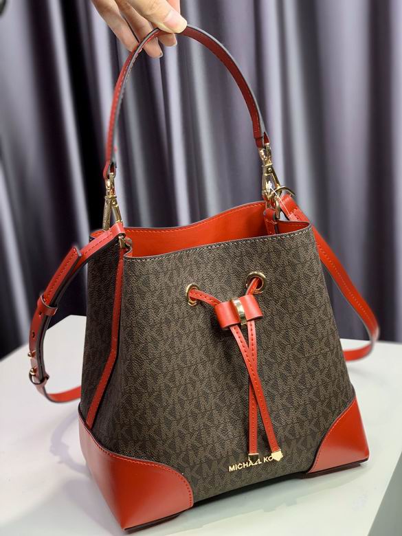 Michael Kors Mercer Gallery Medium Bucket Bag in Brown Logo with Orange Trim