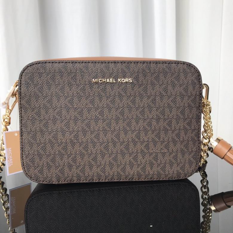 Michael Kors Jet Set Camera Bag in Brown Signature Logo with Gold Chain Strap