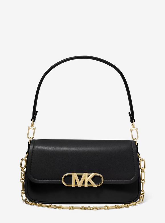 Michael Kors Parker Medium Shoulder Bag in Black Leather with Gold MK Logo