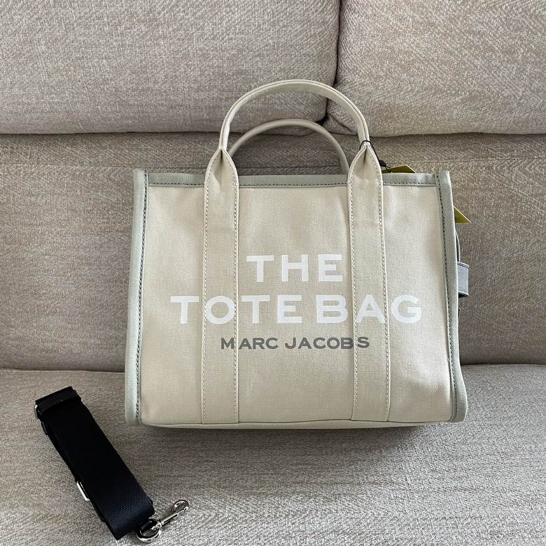 Marc Jacobs The Tote Bag Large Canvas Tote in Beige with Sage Trim