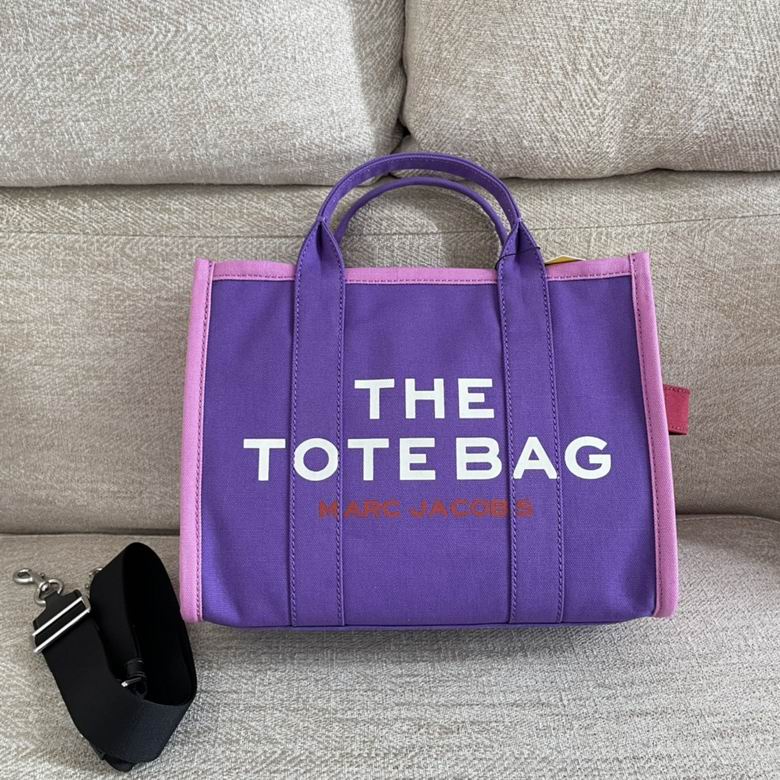 Marc Jacobs The Tote Bag Large Canvas Tote in Purple with Pink Trim