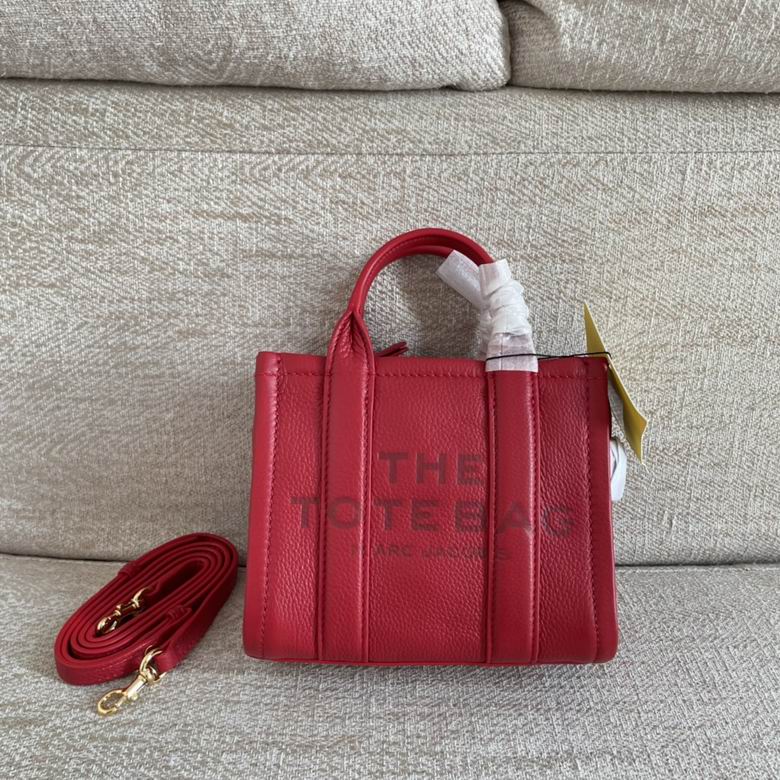 Marc Jacobs The Mini Tote Bag in Red Grained Leather with Crossbody Strap