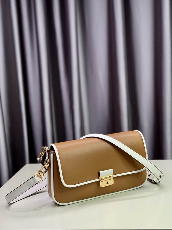 Michael Kors Bradshaw Medium Shoulder Bag in Tan Leather with White Trim
