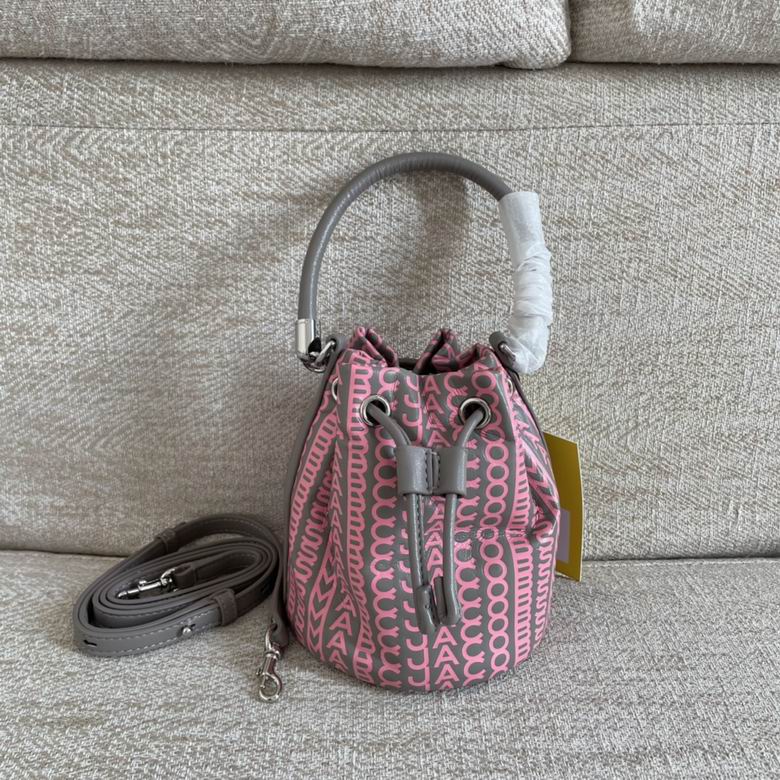 Marc Jacobs The Monogram Mini Bucket Bag in Pink and Gray with Crossbody Strap