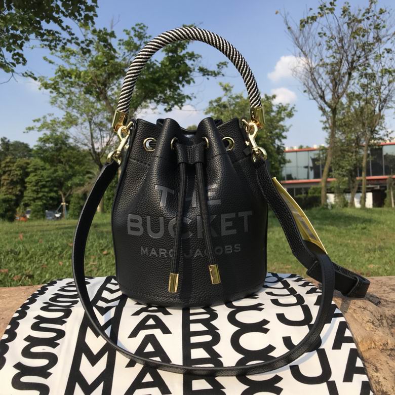 Marc Jacobs The Bucket Bag in Black Pebbled Leather with Rope Top Handle