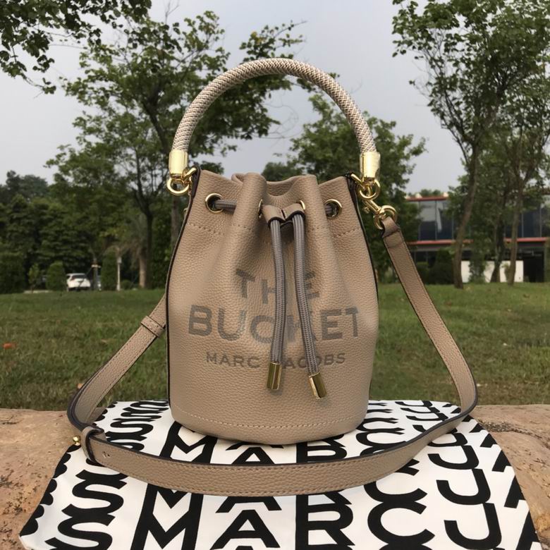 Marc Jacobs The Bucket Mini Bag in Taupe Pebbled Leather with Rope Handle