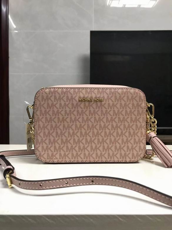 Michael Kors Jet Set Medium Camera Bag in Pink MK Signature Logo with Tassel
