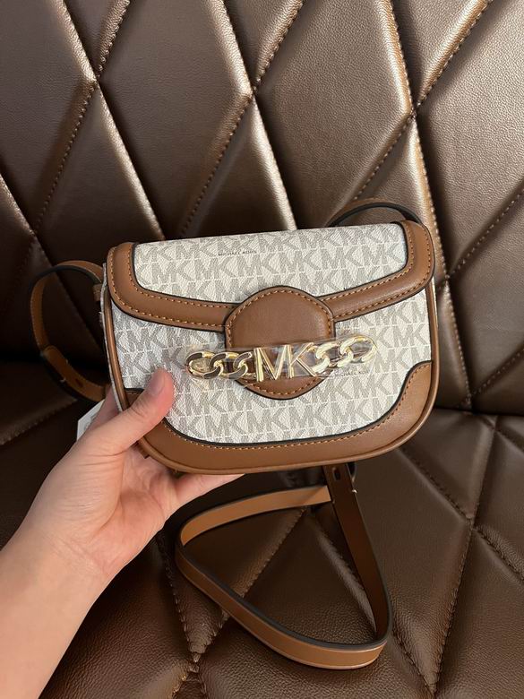 Michael Kors Small MK Signature Saddle Crossbody Bag in Vanilla and Luggage