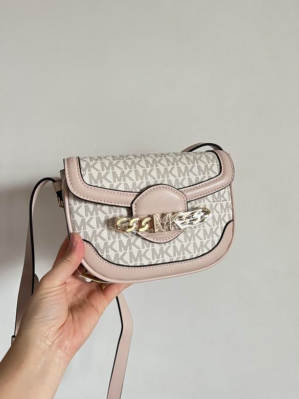 Michael Kors Small Saddle Crossbody Bag in Vanilla MK Logo with Blush Trim