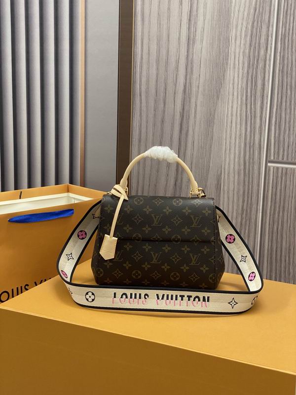 Louis Vuitton Cluny Top-Handle Bag in Monogram Canvas with Cream Trim