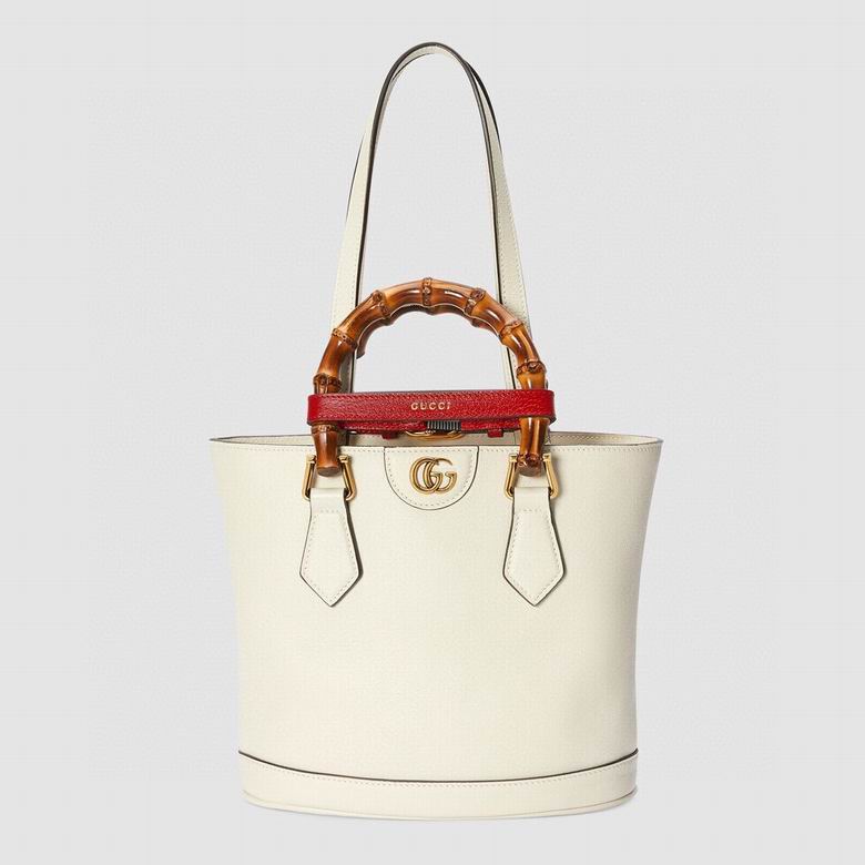 Gucci Diana Small Tote Bag in White Leather with Bamboo Handles