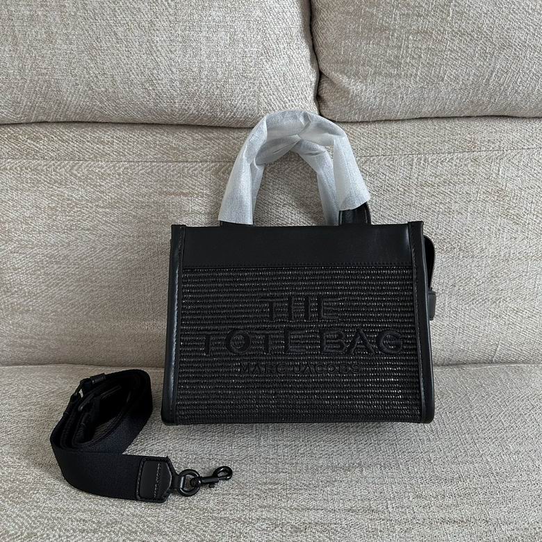 Marc Jacobs The Small Tote Bag in Black Woven Raffia-Effect with Leather Trim