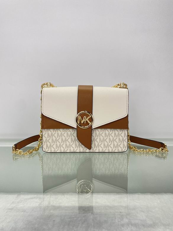 Michael Kors Greenwich Small Chain Crossbody Bag in Vanilla MK Logo and Luggage
