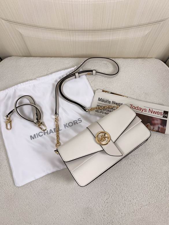 Michael Kors Carmen Medium Flap Shoulder Bag in Cream Leather with Gold MK Ring