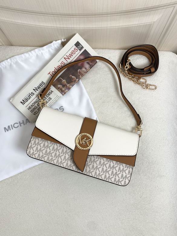 Michael Kors Greenwich Shoulder Bag in Vanilla MK Logo with Acorn Trim