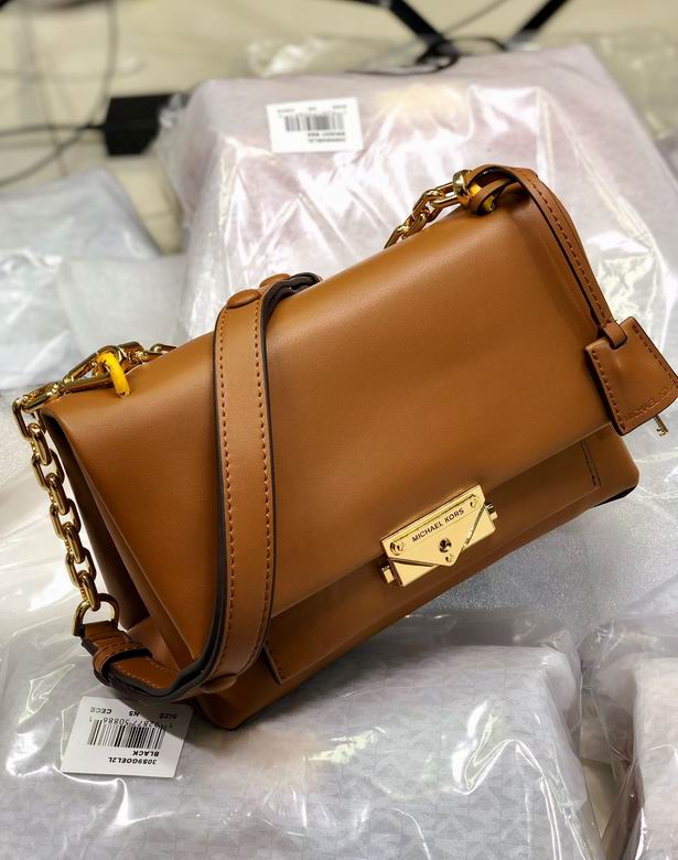 Michael Kors Cece Medium Chain Shoulder Bag in Tan Brown Leather