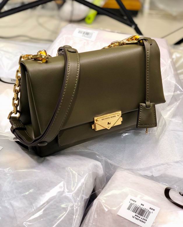 Michael Kors Cece Medium Chain Shoulder Bag in Olive Green Leather
