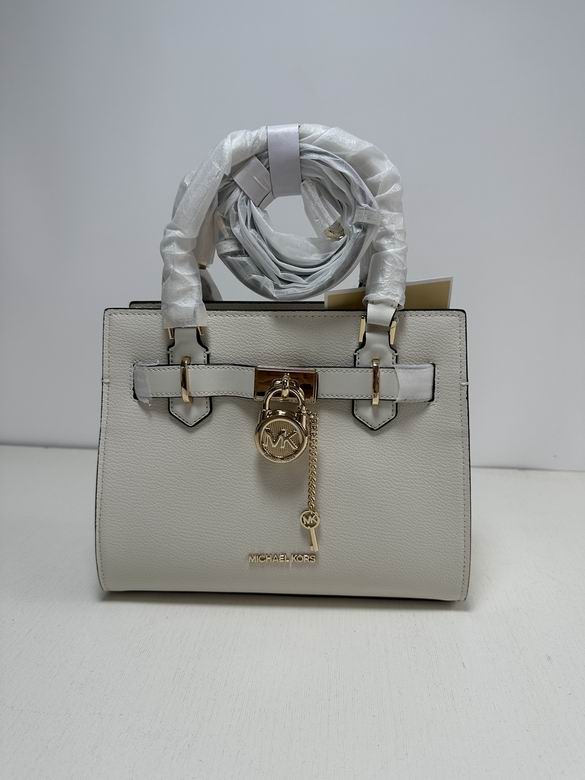 Michael Kors Hamilton Small Satchel with Padlock Charm in Off-White Leather