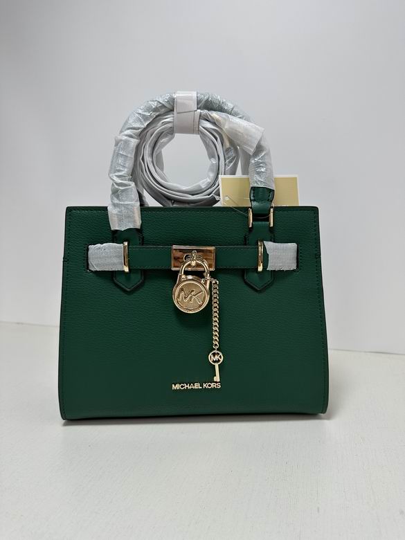 Michael Kors Hamilton Small Satchel with Padlock Charm in Green Pebbled Leather