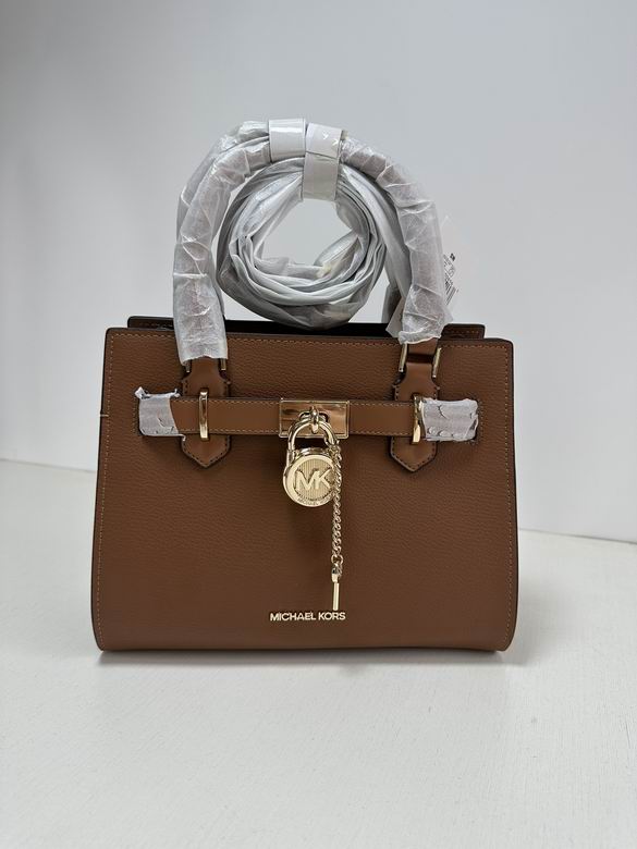 Michael Kors Hamilton Small Satchel with Padlock Charm in Tan Pebbled Leather