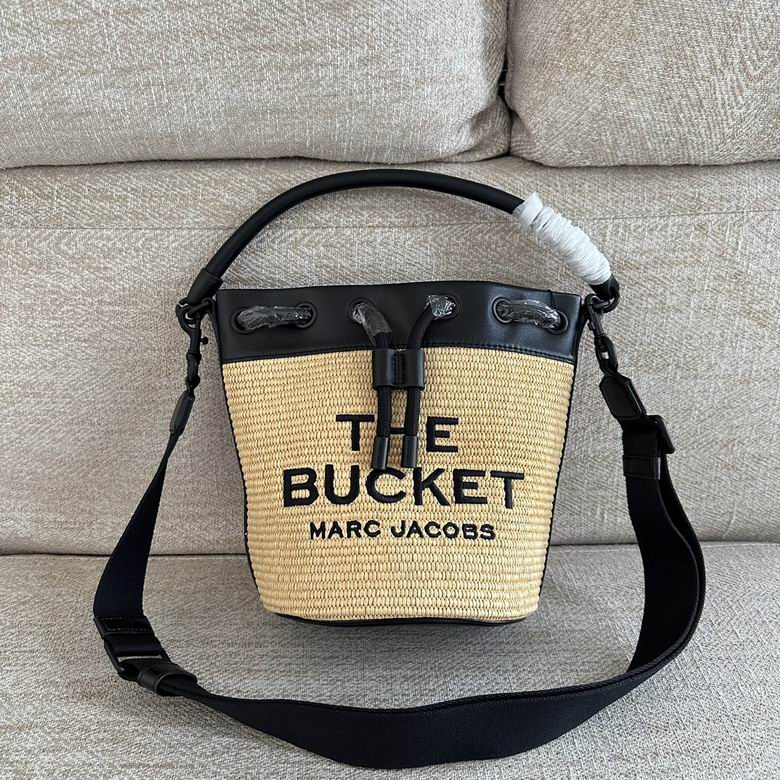 Marc Jacobs The Bucket Bag in Natural Woven Straw with Black Leather Trim