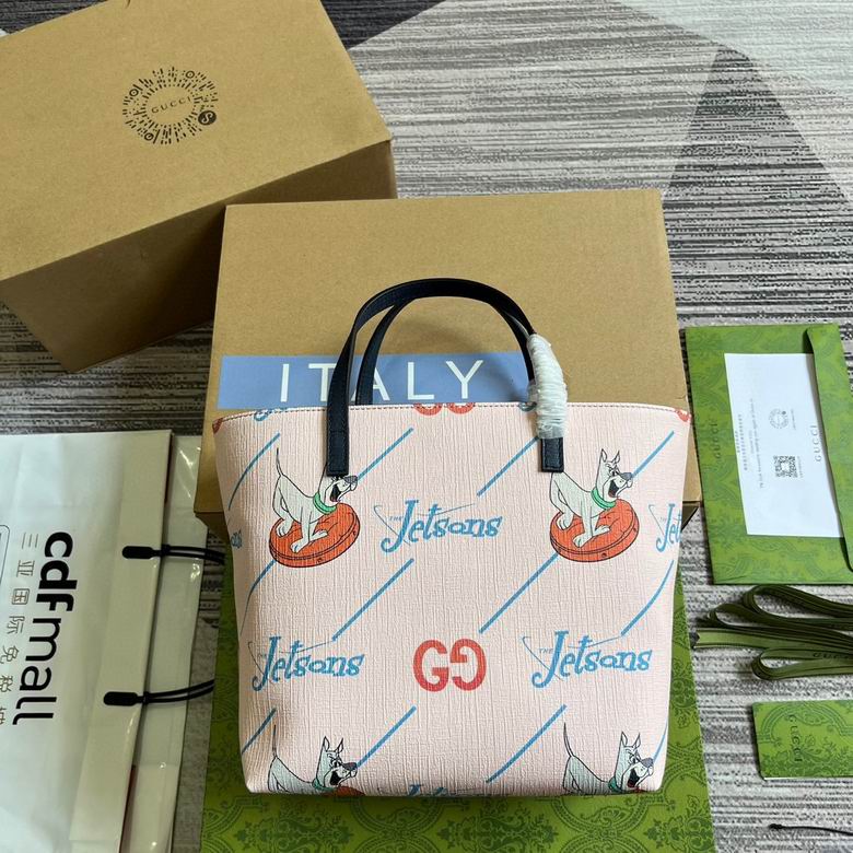 Gucci Children's Jetsons Print Tote Bag in Pink with Black Handles