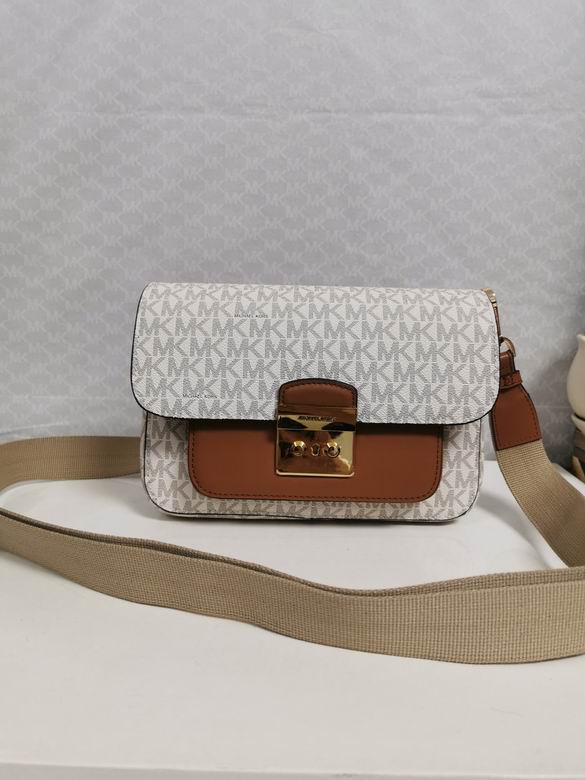 Michael Kors Sloan Editor Medium Shoulder Bag in Vanilla MK Logo with Brown