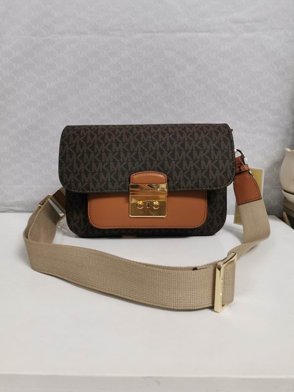 Michael Kors Sloan Editor Logo Shoulder Bag in Brown with Tan Leather Trim