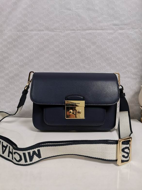 Michael Kors Sloan Editor Medium Shoulder Bag in Navy Leather with Logo Strap